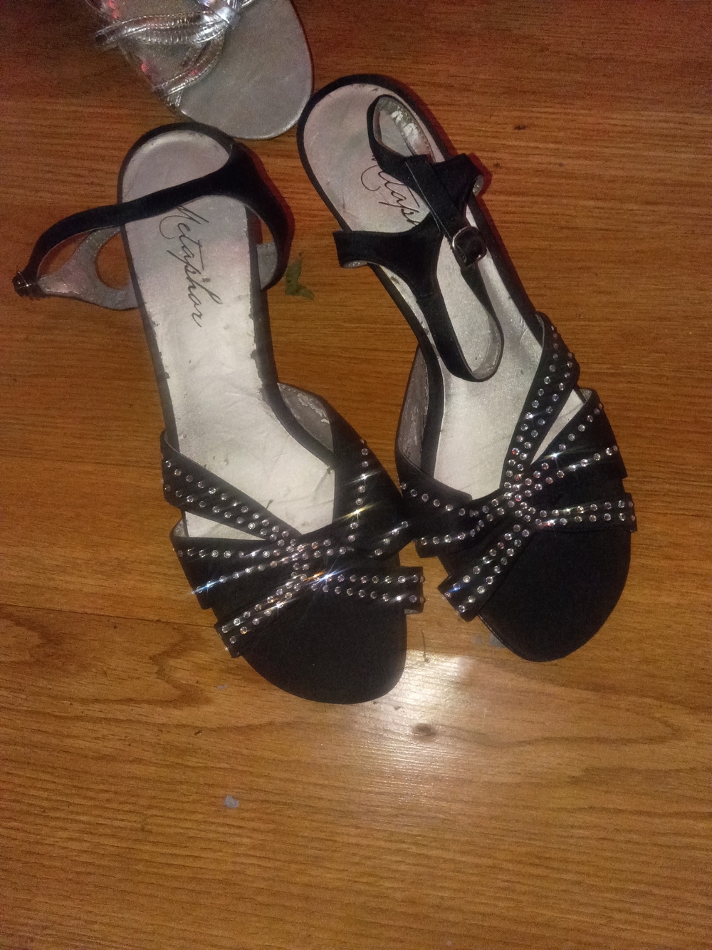 Metaphor Black T-Strap Rhinestone Accent Heels